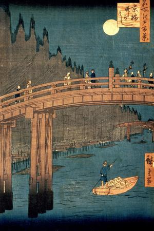 Kyoto Bridge by Moonlight, from the Series "100 Views of Famous Place in Edo," Pub. 1855 - Giclee Print, 12x18 Kyoto Bridge by Moonlight, from the Series "100 Views of Famous Place in Edo," Pub. 1855 - Giclee Print, 12x18