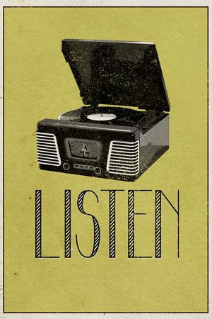 Listen Vintage Record Player - Wall Art Print, 12x18 Listen Vintage Record Player - Wall Art Print, 12x18