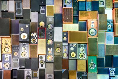 Music Sound Speakers Hanging on the Wall in Retro Vintage Style - Photographic Print, 12x8 Music Sound Speakers Hanging on the Wall in Retro Vintage Style - Photographic Print, 12x8