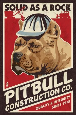 Pitbull - Retro Construction Company Ad - Wall Art Print, 12x18 Pitbull - Retro Construction Company Ad - Wall Art Print, 12x18