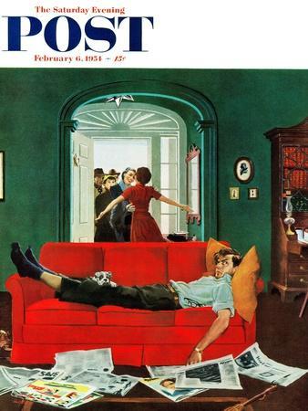 "Sunday Visitors" Saturday Evening Post Cover, February 6, 1954 - Giclee Print, 12x16