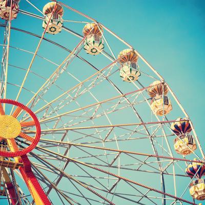 Vintage Retro Ferris Wheel on Blue Sky - Photographic Print, 16x16 Vintage Retro Ferris Wheel on Blue Sky - Photographic Print, 16x16